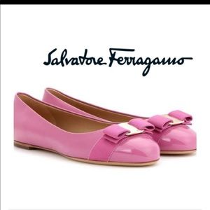 Salvatore Ferragamo Pink Patent 'Varina' Leather Flat
